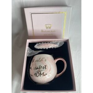 Pink Marble Worlds Greatest Mom Coffee Mug Gift Set with Lid and Spoon OS003